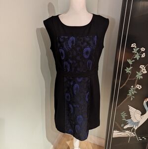 NEW Ann Taylor Loft Women's 8P Black Blue Lace Panel Contrast Sheath Dress 167
